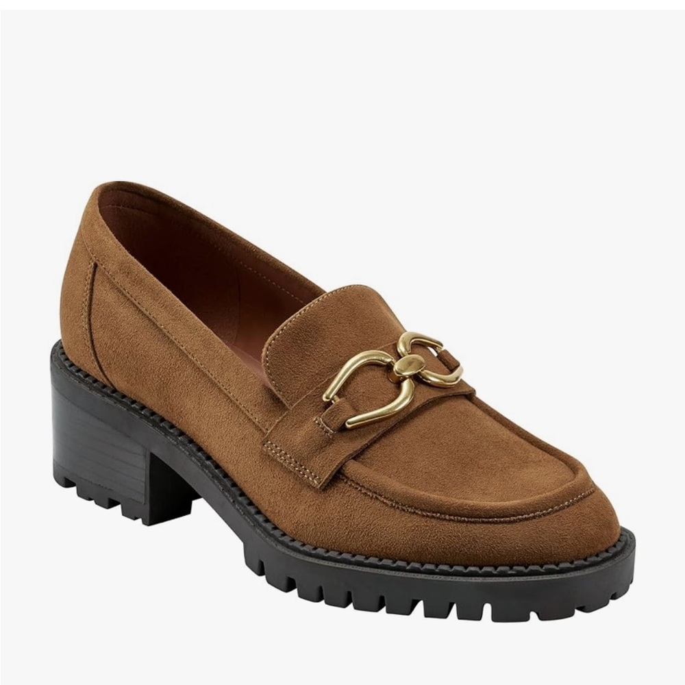 NIB Marc Fisher Delanie Lug Sole Loafer 8 M Cognac Suede